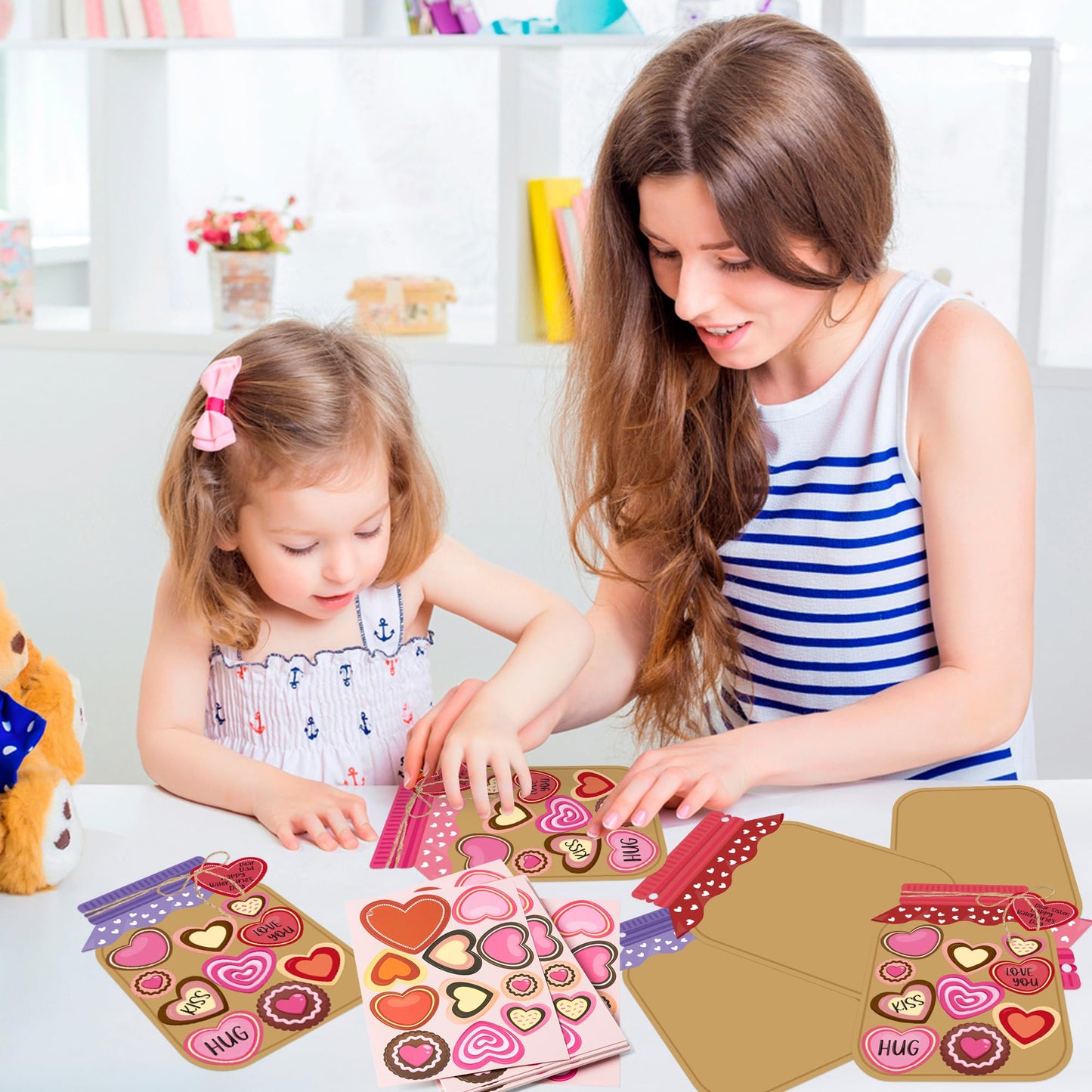 WATINC 30PCS Valentine Love Candy Jar Craft Kit, Make Your Own Valentines Day Candy Jar, DIY Love Heart Candy Jar Decor Craft Su