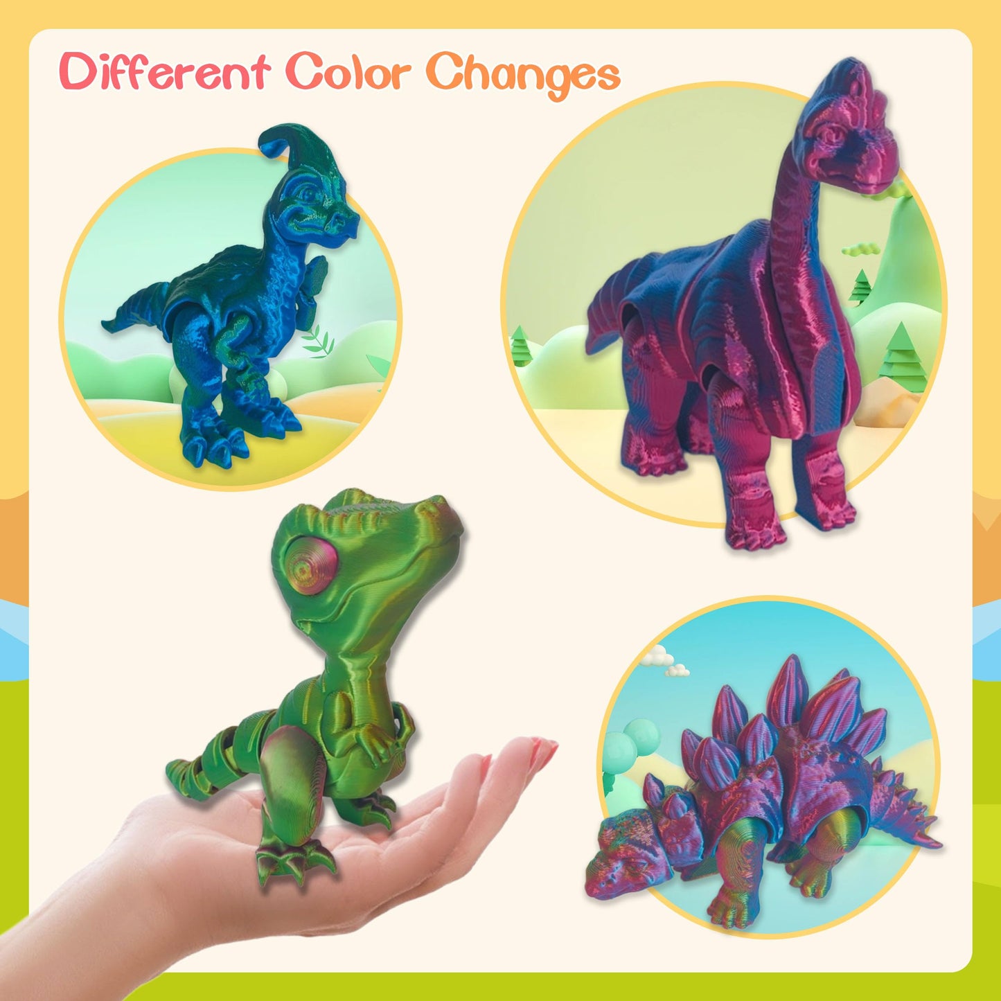 DOSEVENTOY 3D Printed Dragon Figures, Multicolor Iridescent Dinosaur Fidget Toys, Fantasy Creatures Collection (5PCS Multicolore