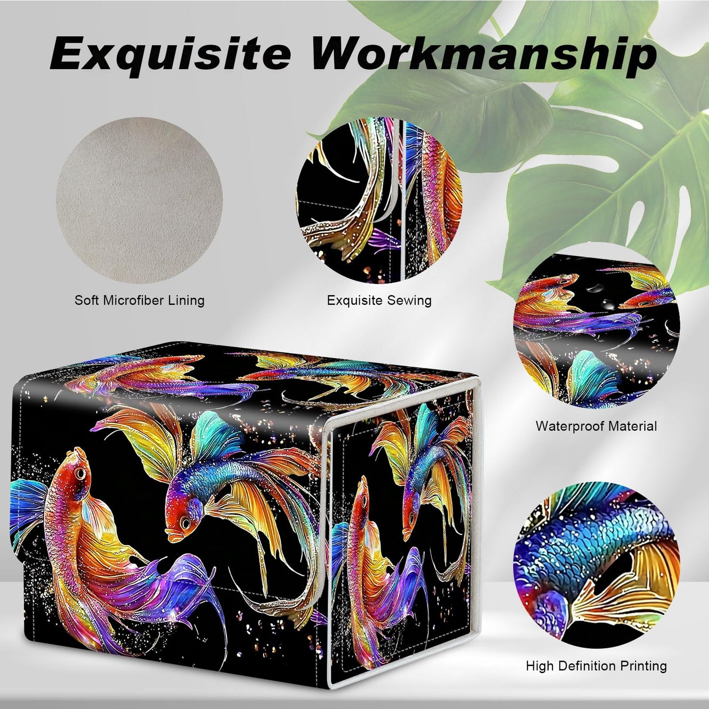 DEGDFSGR Commander Card Game Storage Box for TCG MTG Deck Box Organizer Trading Card Case Magnetic Closure Creative Pattern Up to 200 Cards  Colorful Beautiful Betta Fish