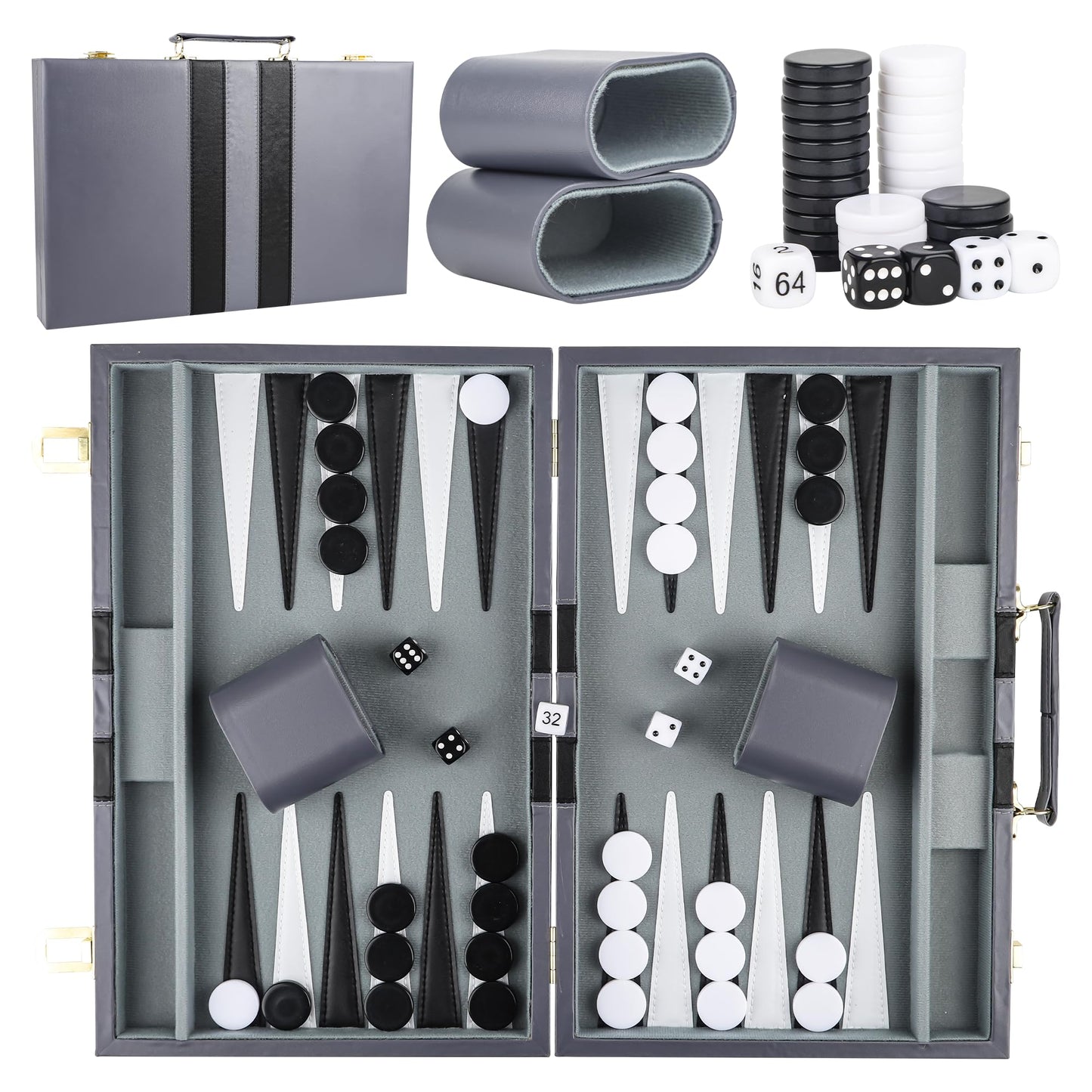 Froggod 15 inch Backgn Sets for mature-themeds - Classic Board Game for mature-themeds - Portable Travel Backgn Set for 2 Players - Perfect mature-themed Board Games for Gifts & Family Fun(Gray)
