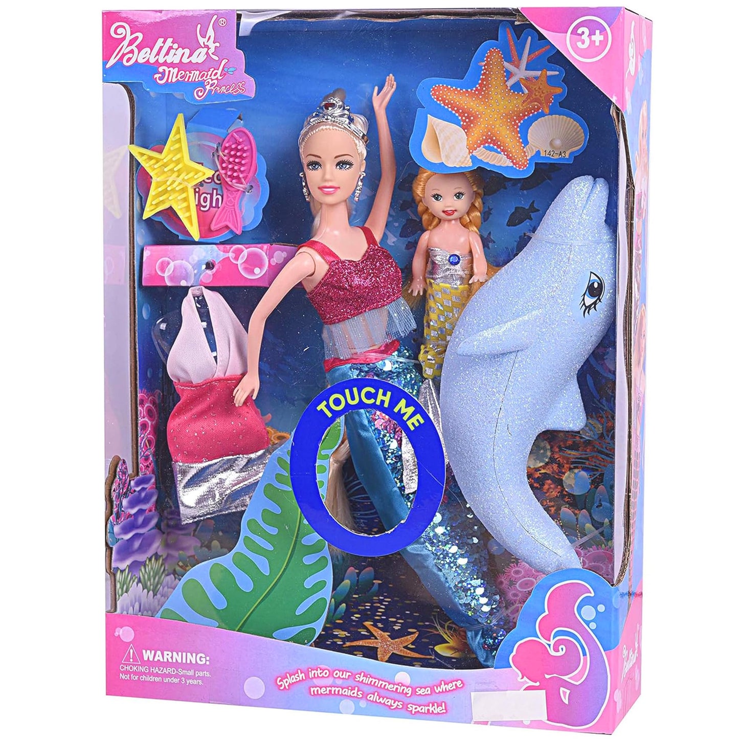 Yellow River Mermaid Princess Doll Playset, Color Changing Mermaid Tail By Reversing Squins, 12' Fashion Dress Doll With 3' Little Mermaid Dolphin And Accessories, Mermaid Gift For Girls