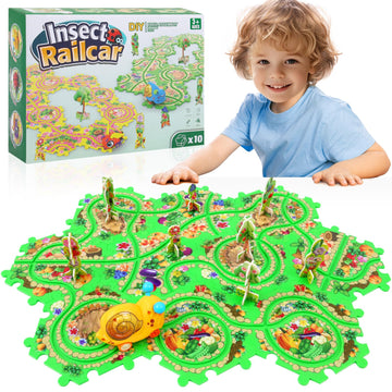 10Pcs Puzzle Racer Kids Car Track Set for Toddlers Boys, Race Tracks for Kids Ages 3-8, Puzzle Track Car Play Set, Educational P