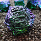 MJDICEOK Metal Dice Vine Leaf Set 7 Role Playing Polyhedral D&D Solid Dungeons and Dragons Dice (Green Blue)
