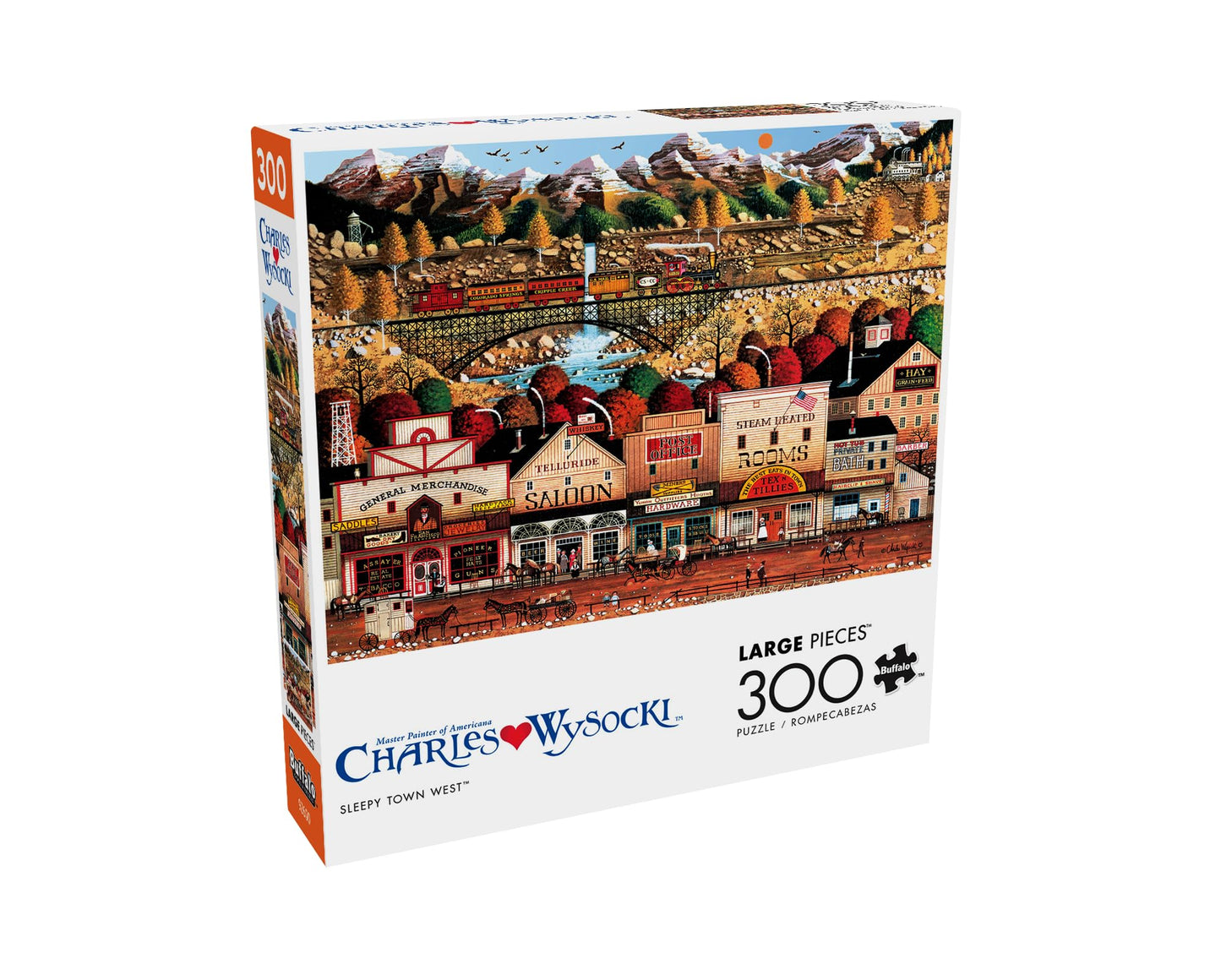 Buffalo Games 300-Piece Oversize Jigsaw Puzzle - Sleepy Town West by Charles Wysocki, Made in USA, Includes Full Color Poster
