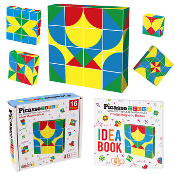Picassotiles 16 Pc 1'' Infinite Magnetic Puzzle Game Magic Pixy Cube Puzzles Brain Teaser Set W/Free Ideabook Kids Toy Magnet Pa