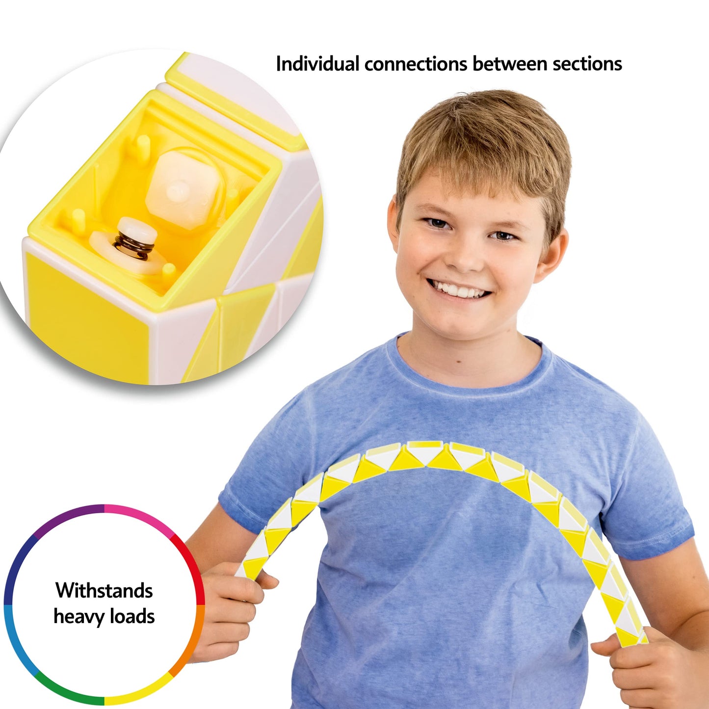 Cubidi® Magic Snake Cube | Fidget Snake Toy For Kids | Travel Toys For Kids Ages 4-8 | Great Gift For Boys And Girls Birthday, Christmas, Stocking Stuffers - 48 Blocks | 0.9 Inch X 0.7 Inch | Yellow