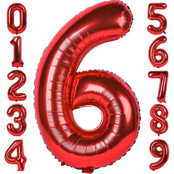 6 Number Balloon Red 40 Inch Big Foil Mylar 6Th Balloons For 6 Year Old Boy Girl Birthday Party Decorations Wedding Anniversary