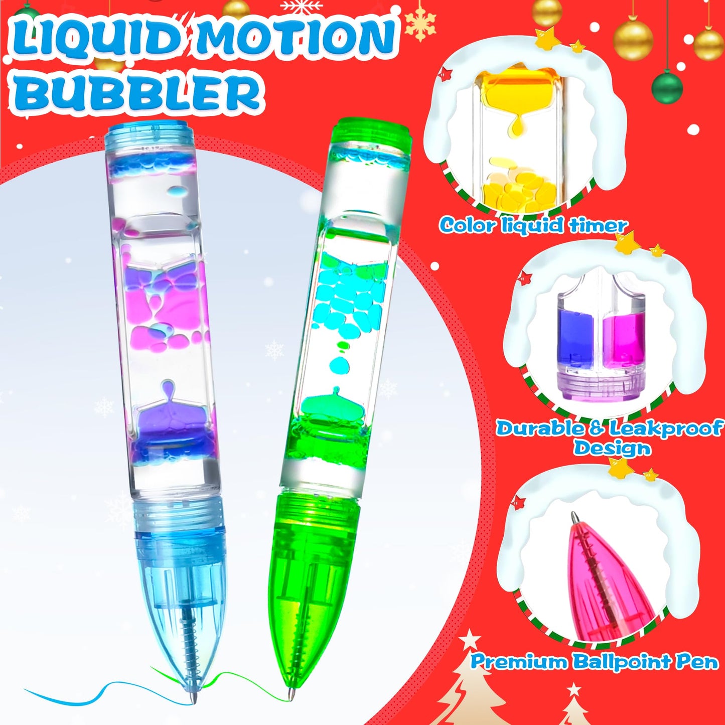 5Pcs Liquid Pens Christmas Stocking Stuffers For Kids, Liquid Motion Bubble Fun Cool Pens Autism Adhd Anxiety Stress Relief Item