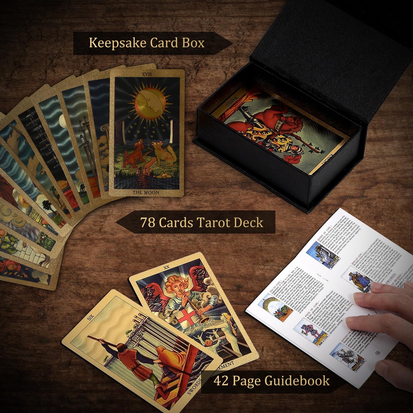 Egcuq 78 Tarot Cards With Guide Book,Rider Waite Tarot Deck,Gold Foil Tarot Cards Deck For Beginners Waterproof And Durable