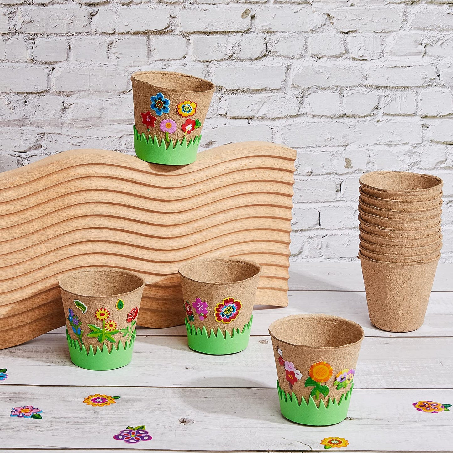 Jecery 12 Sets Garden Paper Craft Kit DIY Foam Flower Pots, Flower Planting and Growing Kit for Spring Summer Early Graduation D