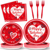 gisgfim 96Pcs Galentines Day Party Plates and Napkins Happy Galentines Day Red Supplies Gals Tableware Dinnerware Set Valentine