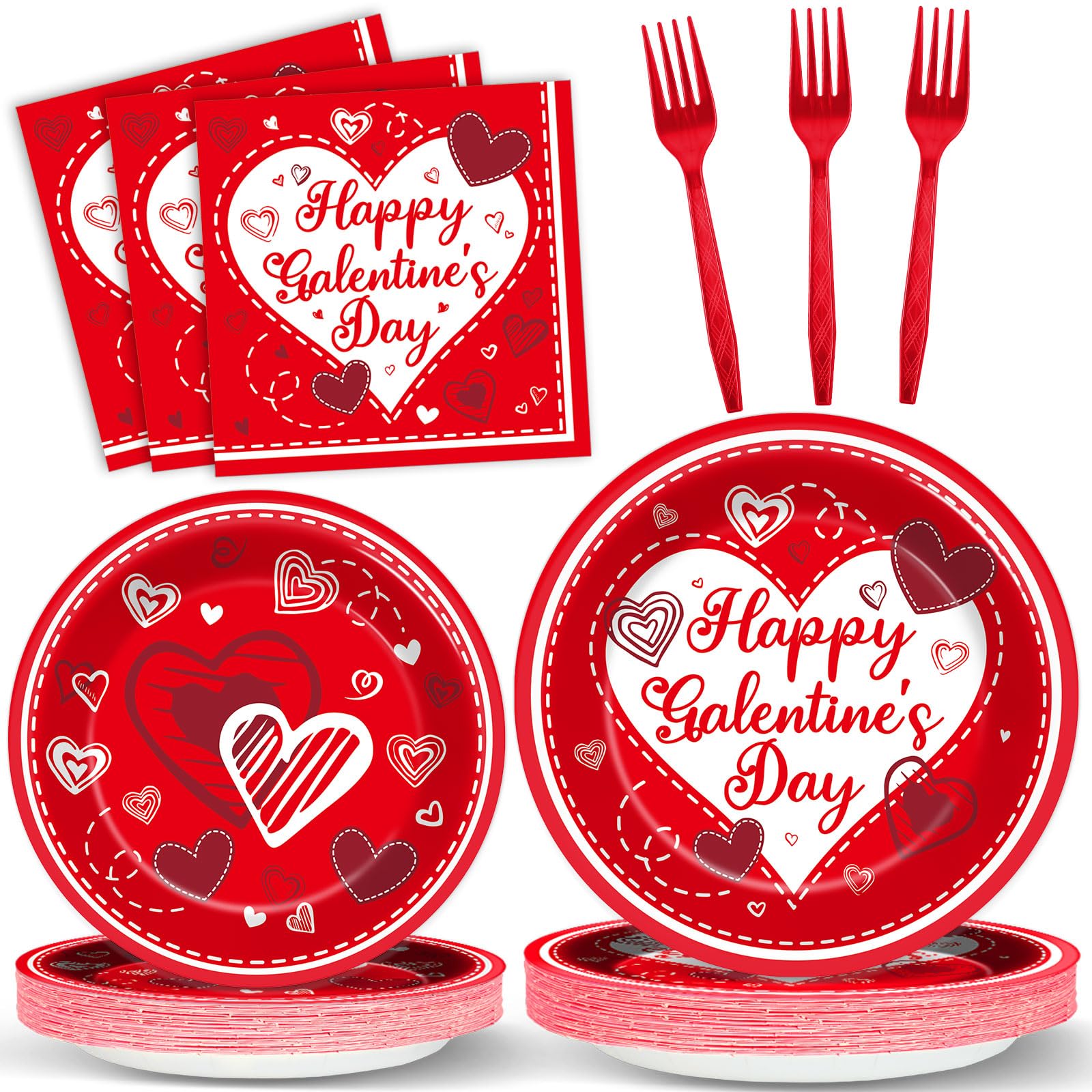 gisgfim 96Pcs Galentines Day Party Plates and Napkins Happy Galentines Day Red Supplies Gals Tableware Dinnerware Set Valentine