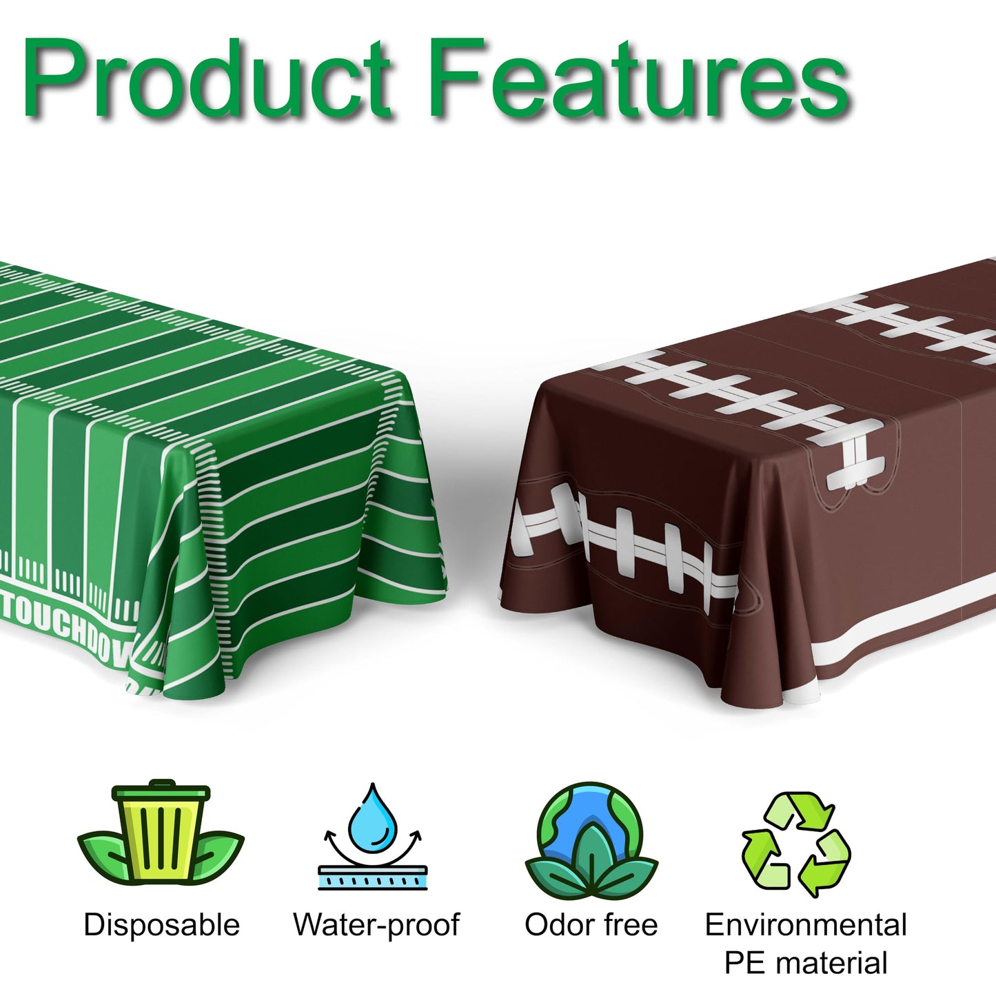 Bambluby Football Party Disposable Plastic Tablecloths - Touchdown Table Covers for Birthday Parties, Football Games, and Decora