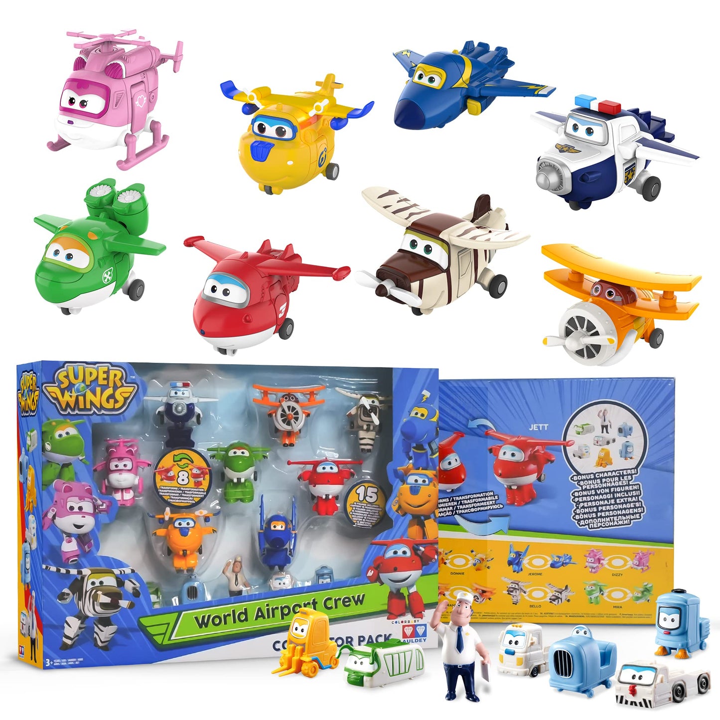 Super Wings Toys, Transformer Toys 2 Inch, Airplane Toy For Kids 3-5 Years Old, 15 Packs Transforming Jet Playset, Real Mobile Wheels, Birthday Party Supplies For Preschool Boys And Girls