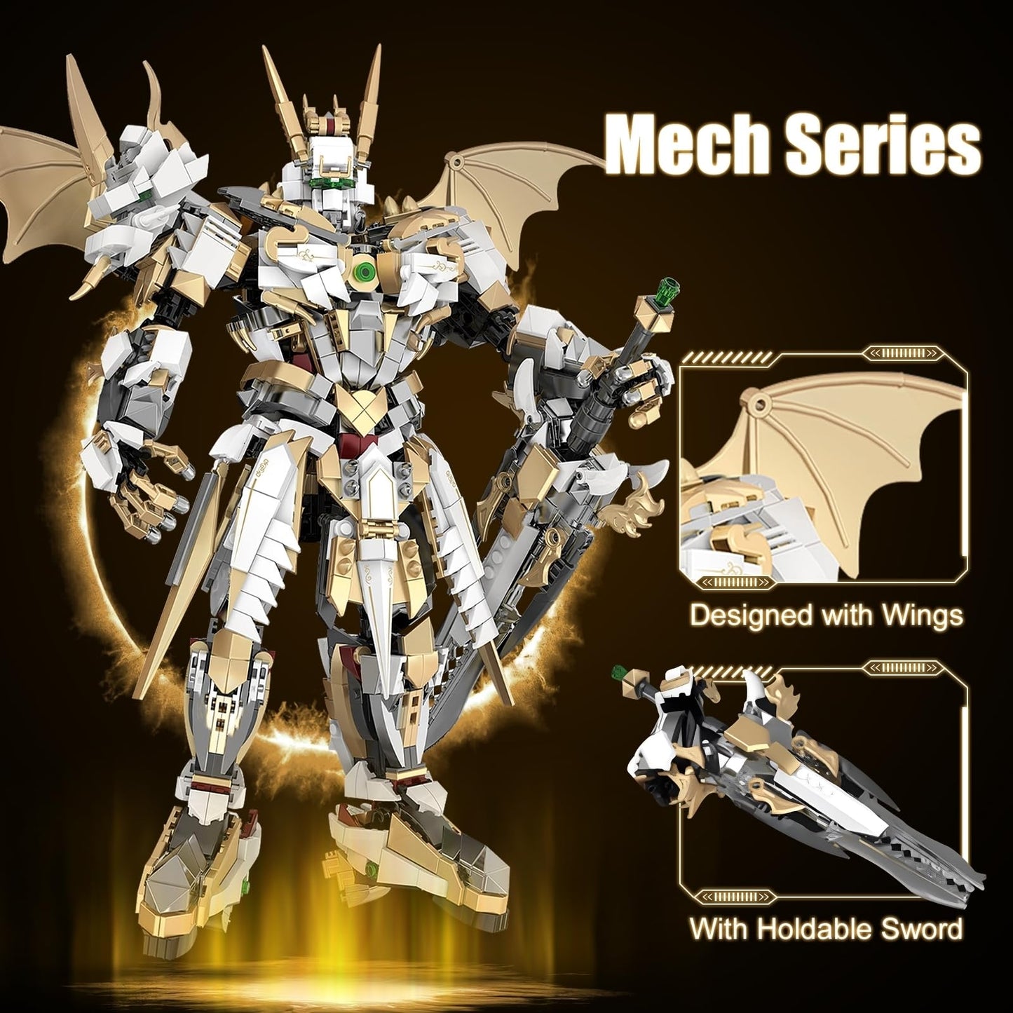 HIGH GODO Hero Mech Building Blocks Set, 1609 Pieces, Plastic, Golden Armor Robot Model for Adults and Teens Ages 14+