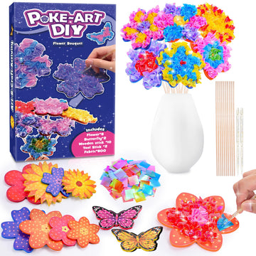 Toys for 4 5 6 7 8+ Year Old Girls, Poke-in Art Flower Bouquet with 8 Flowers & 2 Butterflies Arts and Crafts for Girls Ages 4-1