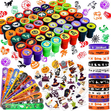 Halloween Party Favors for Kids Toys 264pcs Halloween Prizes Bulk for Kids, Goody Bag Fillers including Stamper Tattoos Slap Bra