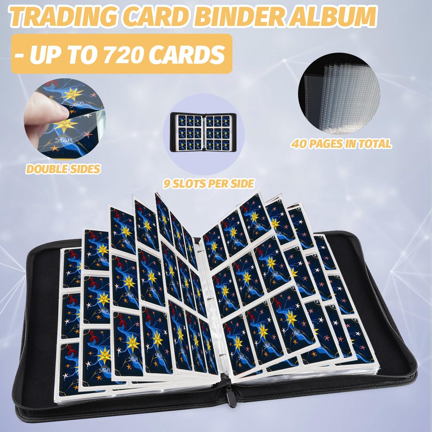 Card Binder for MTG Cards  enhanced 9 Pocket Card Binder for Trading Cards  720 Double Sided Pocket Collector Card Album for Standard Cards Card Collection Folder for YGO/PTCG/Game Cards (Black Purple)