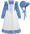 Rayekrot Girls Pioneer Costume Kids Floral Colonial Prairie Dress With Apron And Bonnet (5-6 Years)