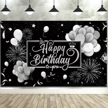 Blulu Happy Birthday Backdrop Banner Sign Poster Large Fabric Glitter Balloon Fireworks Sign Photo Backdrop Background for Birth