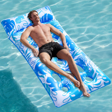 Sloosh Inflatable Pool Floats Adults - Large Pool Float Tanning Raft With Headrest, Keep Cool Above Water Swimming Pool Floaties