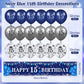 Blue 15Th Birthday Decorations For Boys Girls, Navy Blue Silver Happy 15Th Birthday Yard Banner And 15Th Birthday Balloons For 15Th Birthday Anniversary Party Supplies