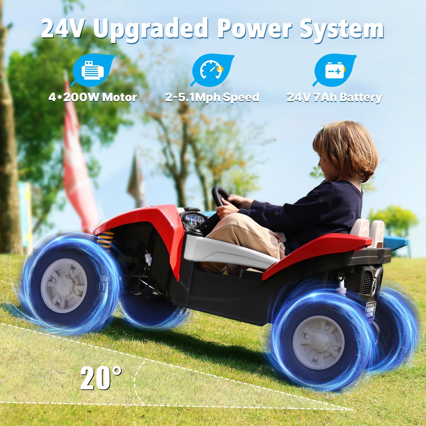 ANPABO 24V Ride on Toys for Big Kids 2 Seater, 4x200W, Ultra Spacious Seat, EVA Tires, Max 5.1 MPH, Ride On Truck w/Parent Remot