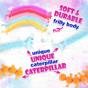 Skylety 10 Pieces Caterpillar and Unicorn Stretchy Fidget Toy Colorful Unicorn Worm Stretchy String Fidget Sensory Toy for Autistic mature-themed Stress Anxiety Relief Calming and Relaxing Gift