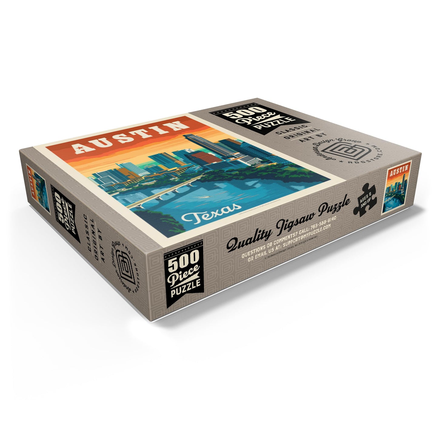 MyPuzzle 500 Piece Jigsaw Puzzle - Austin, Texas Skyline Vintage Poster - Colorful Cardboard for Adults