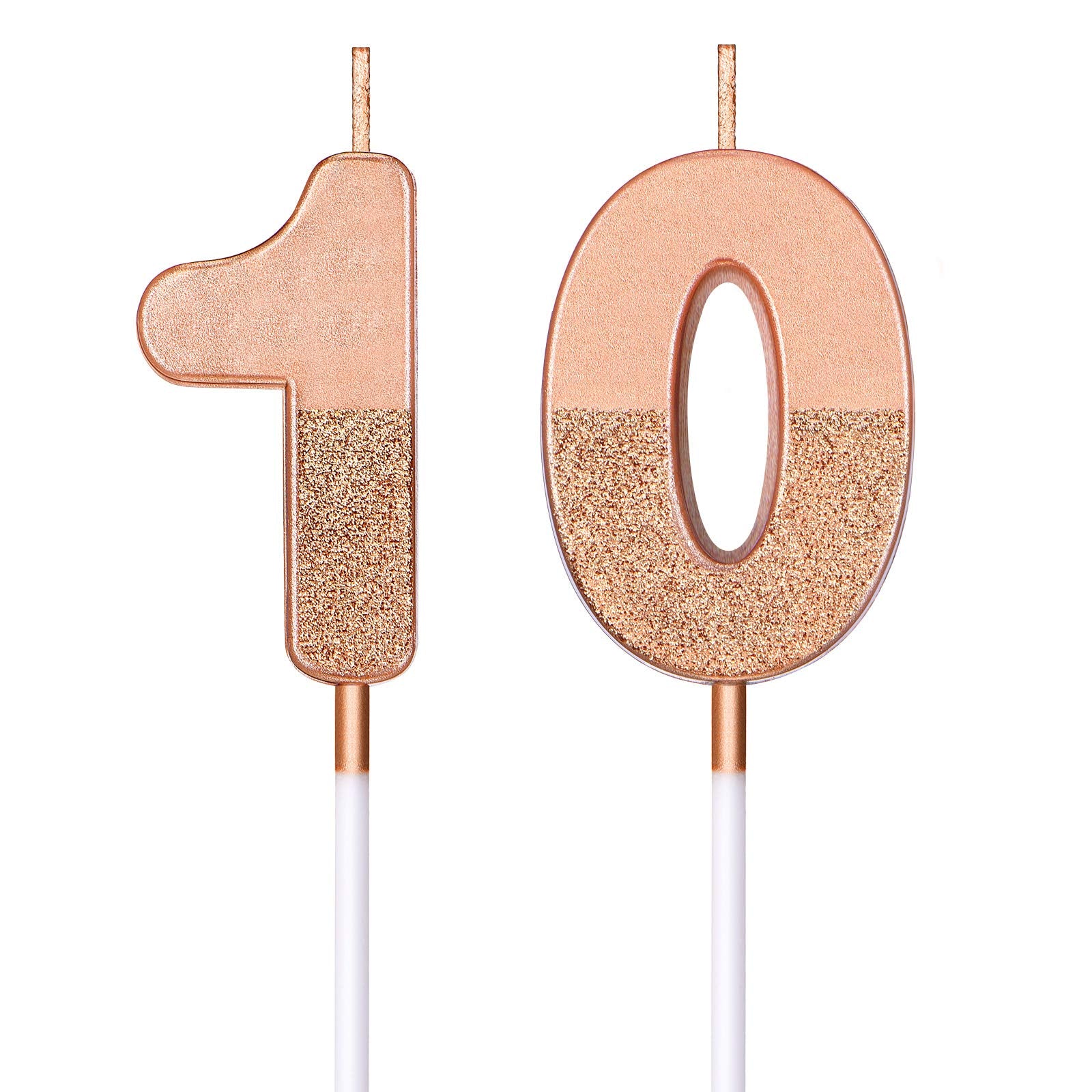 BBTO 10th Birthday Candles Glitter Cake Numeral Candles 10th Birthday Cake Topper Decoration for Birthday Wedding Anniversary Ce
