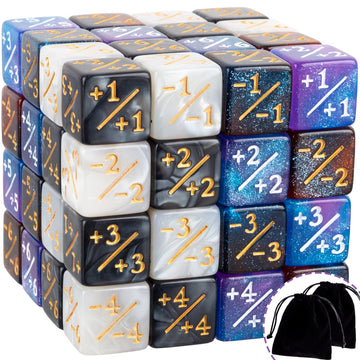 ORUNI 48 PCS Magic The Gathering Dice - Starry Marble D6 Counter Tokens, 16mm, Black & White, Brown & Pink, CCG Accessories