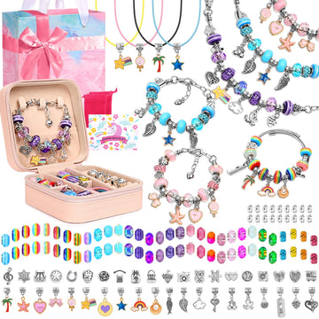 Charm Bracelet Making Kit for Girls, 140 PCS DIY Craft Bead Sets Jewelry Making Kit for Teen Girls Age 8-12, Portable Bracelet O