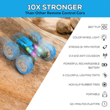 RC Stunt Car Double Sided roll,360Rotating Teton Remote Control Car-LED Headlights and Colourful Light Wheels,All Terrain,Rechar