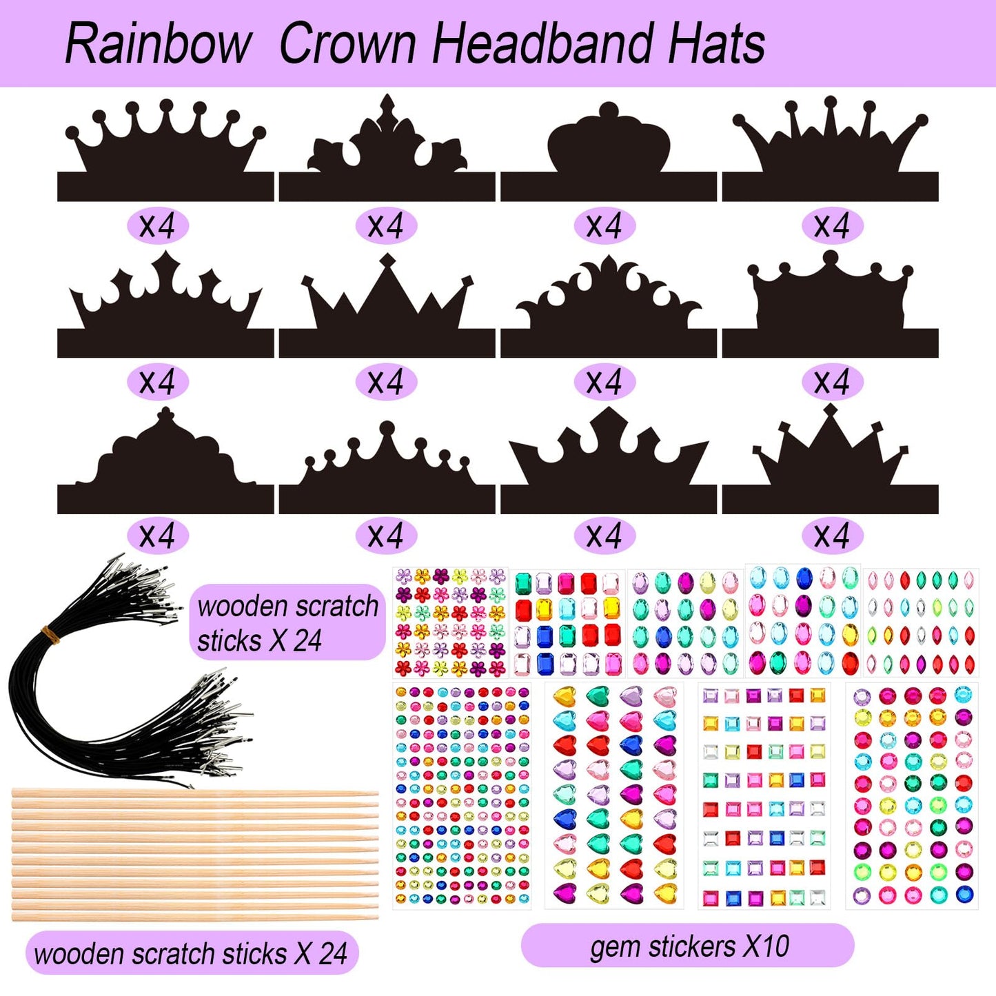 Yinder 130 Pcs Halloween Kids Party Favors DIY Crafts Crowns Set 48 Pcs Scratch Paper Crowns Headband Hats 24 Pcs Wooden Styluse