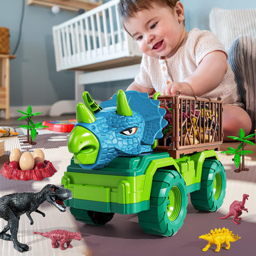 Jukudahu Dinosaur Truck Toy For Kids 3-5 Years - Dinosaur Toys For Kids 3-5 Triceratops Transport Car Carrier Truck Toy 8 Dino F