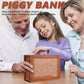 YOSICHY $10000 Cash Vault Wooden Savings Box - Retro Coin Counter Piggy Bank with Money Target & Numbers, Medium Size