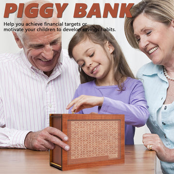 YOSICHY $10000 Cash Vault Wooden Savings Box - Retro Coin Counter Piggy Bank with Money Target & Numbers, Medium Size