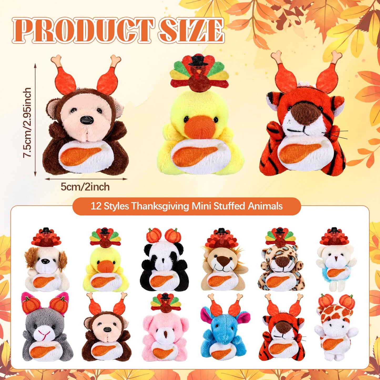 Soulchen 36 Pcs Mini Fall Thanksgiving Stuffed Animal Bulk Small Thanksgiving Day Plush Animals Soft Tiny Autumn Pumpkin Turkey