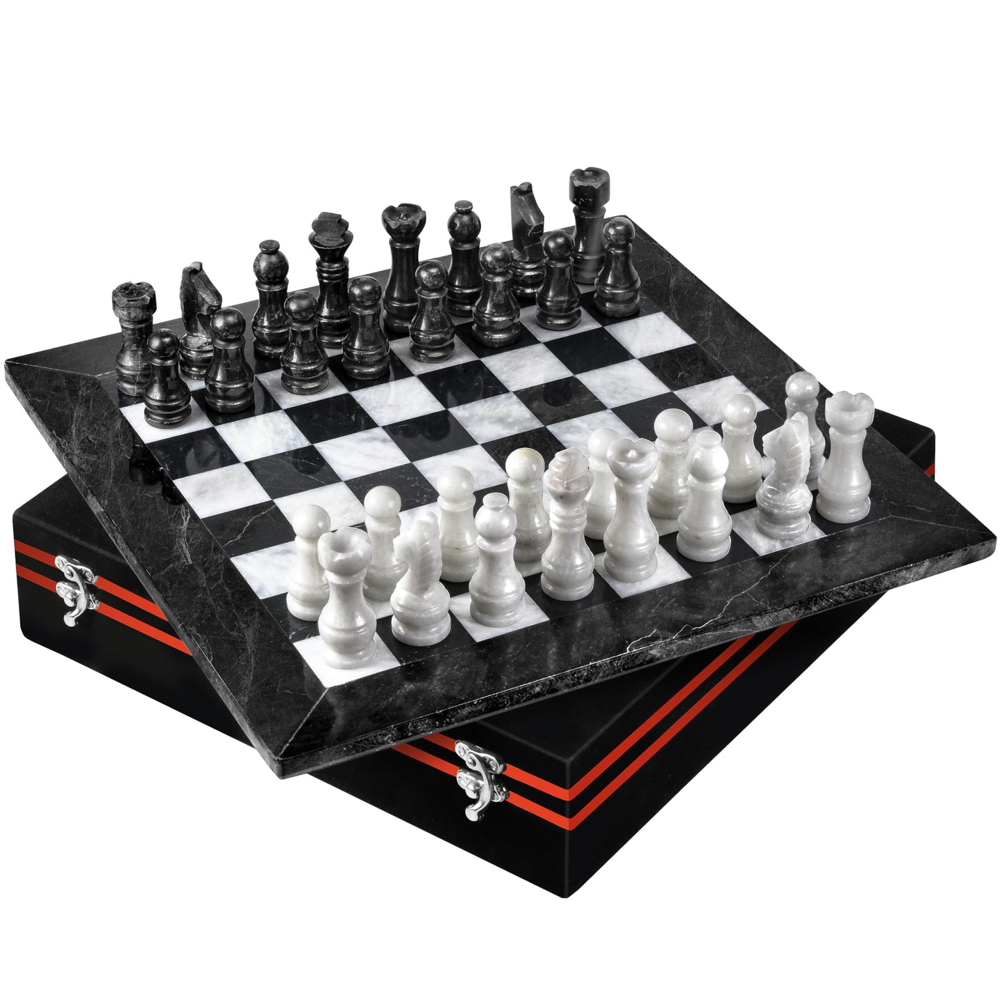 UMAID Marble Chess Set - Handcrafted 13 Inch Black & White Board with Weighted Pieces & Velvet Storage Box - Luxury Home Decor