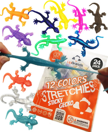 UpBrands Super Stretchy Lizard Toys - 3" Rubber Party Favors, 12 Colors, 24 Pack for Kids, Goodie Bags, Easter, Pinata Filler