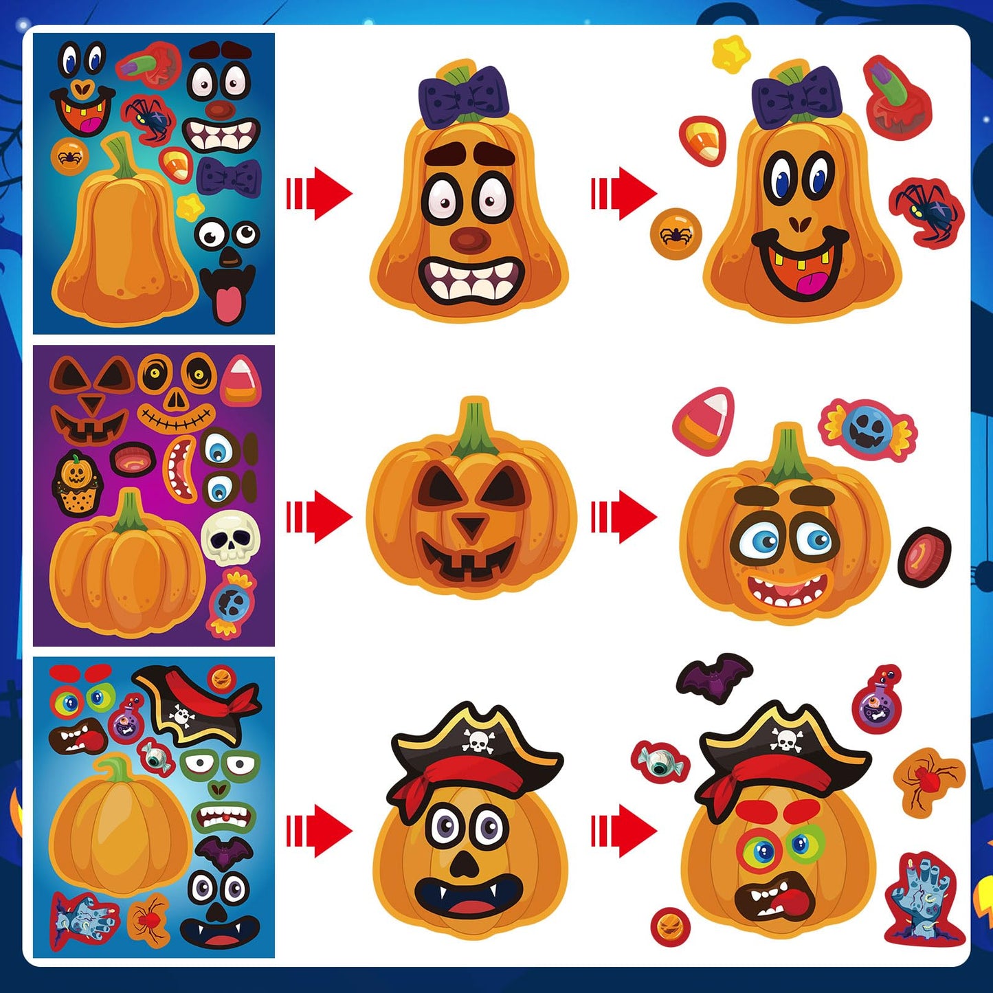DECYOOL 36 Pack Halloween Stickers, Halloween Make a Pumpkin Face Stickers DIY Make Your Own Stickers Halloween Pumpkin Crafts S