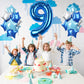 40 Inch Number 9 Balloons For Boys, Dark Metallic Blue Large 9Th Birthday Balloon Decor, Light Royal Blue Self Inflating Silver