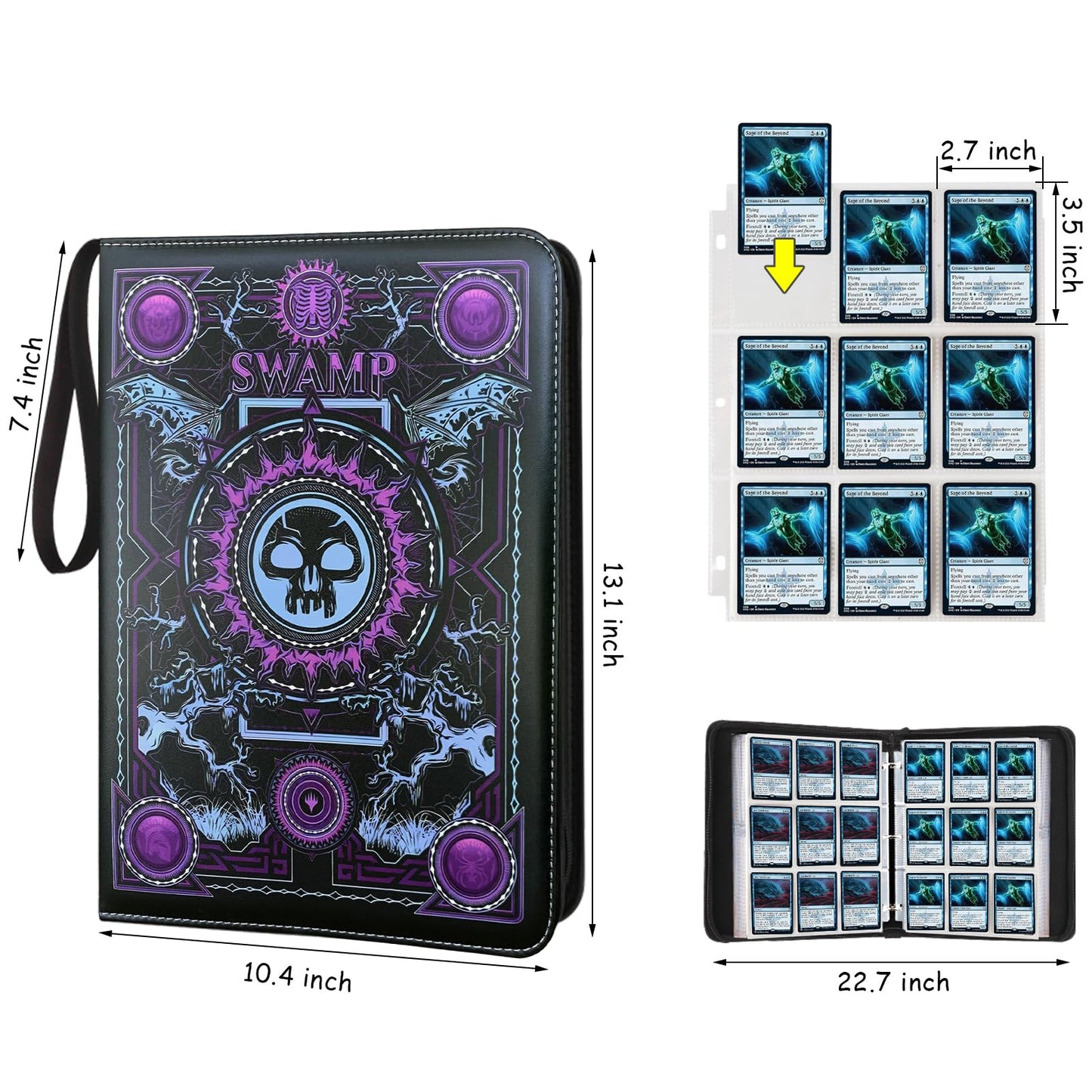 MTGPRO Trading Card Binder 9 Pocket Card Binder with Sleeves 720 Double Sided Pocket enhanced Collector Card Album Card Collection Folder for MTG TCG Yugioh Game Cards (Purple)