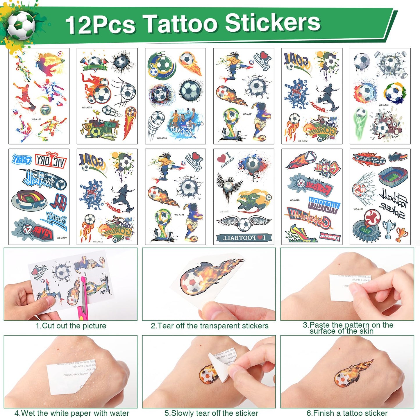 Winrayk 12 Sets Soccer Party Favors Sports Birthday Supplies, Soccer Goodie Bags Drawstring Bags Tattoo Stickers Gifts Toys Good