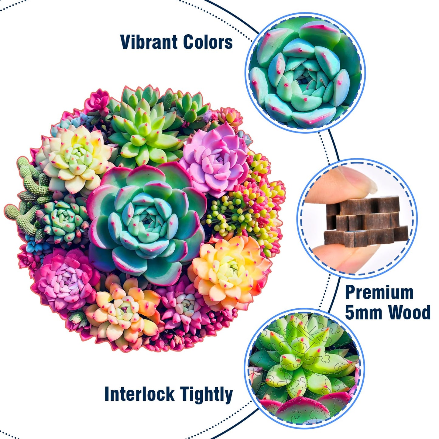 Wooden Puzzles For Adults, 200 Piece 11.14'' X 10.7'' Unique Shaped Wood Puzzle, Mandala Succulent Jigsaw Puzzles, Brain Teaser