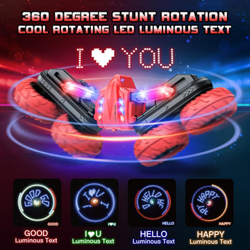 Remote Control Car, RC Stunt Cars with Double Sided 360-degree Flips Rotating Car Kids Toy, 2.4Ghz Rechargeable LED Light Up Let