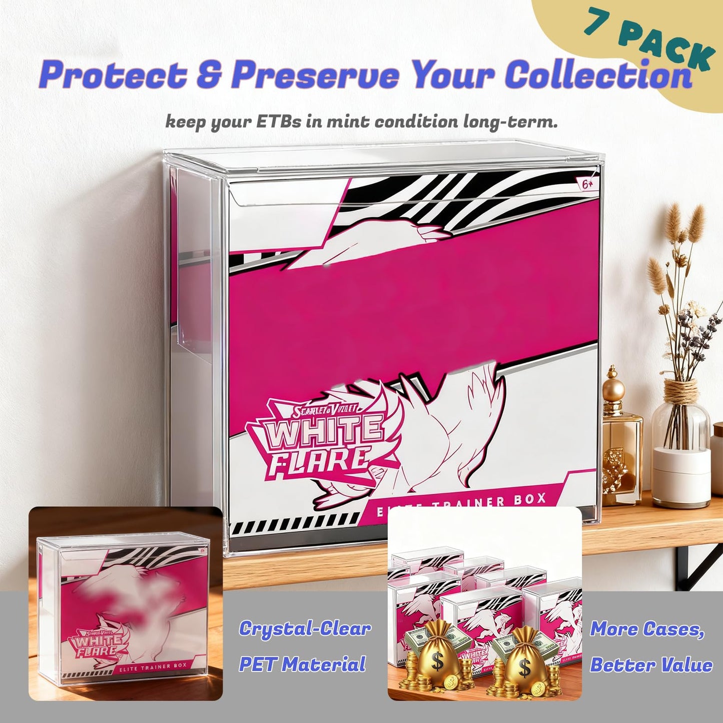 PKMN PET ETB Protector Case (7 Pack) - 0.5mm Thick Clear advanced Trainer Box Protector  Scratch-Resistant Plastic Display Case Compatible with advanced Trainer Boxes