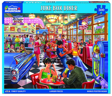 White Mountain Puzzles - Juke Box Diner - 500 Piece Jigsaw Puzzle For Adults & Kids - Fun Family Activity - 24''X30''