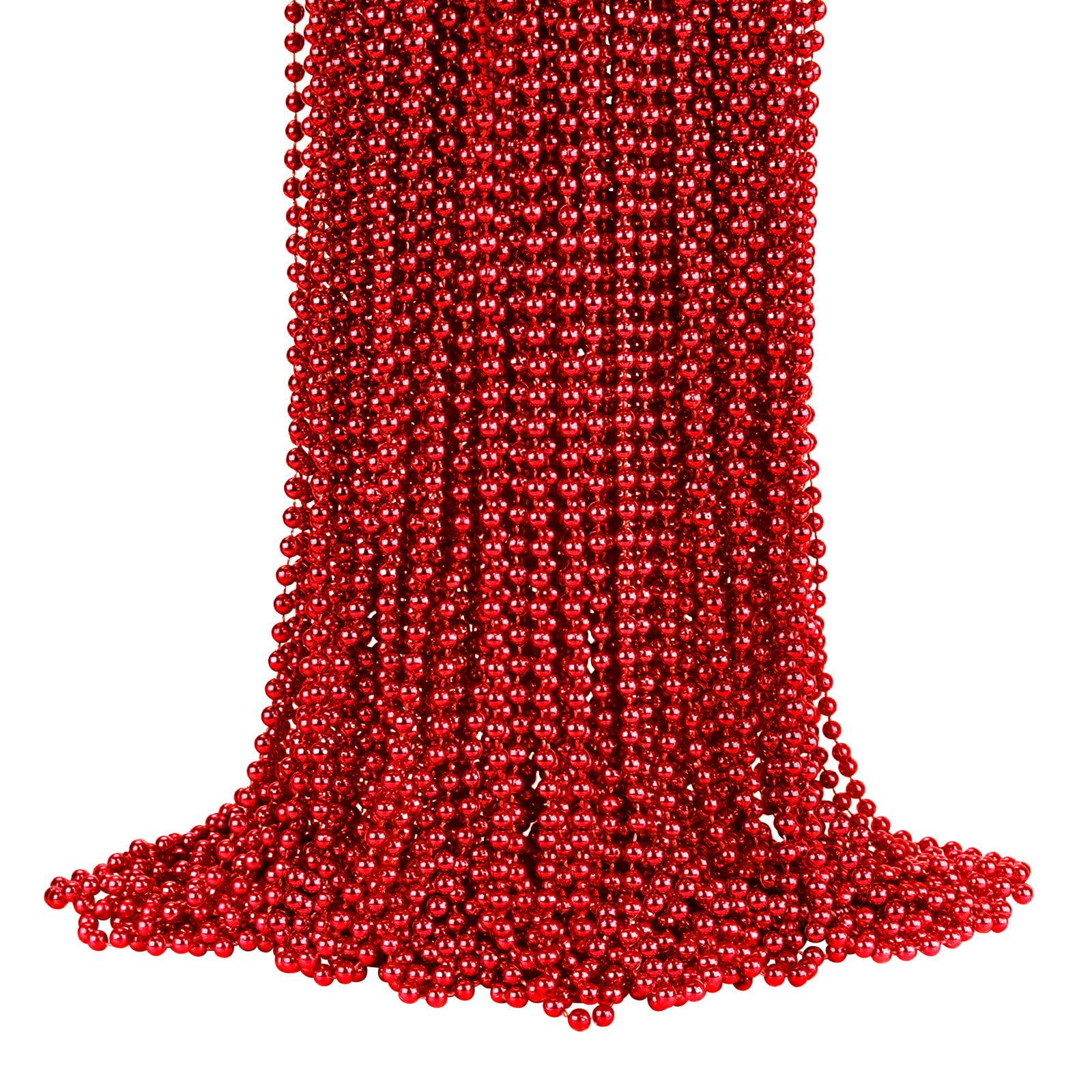 YAXINRUI 72 PCS Metallic Red Bead Necklaces, 33 Inch 7 mm Mardi Gras Beads Bulk Round Beaded Necklaces Costume Necklace for Mard