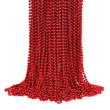 YAXINRUI 72 PCS Metallic Red Bead Necklaces, 33 Inch 7 mm Mardi Gras Beads Bulk Round Beaded Necklaces Costume Necklace for Mard